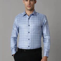 Louis Philippe Blue Cotton Regular Fit Checks Shirt-image-84