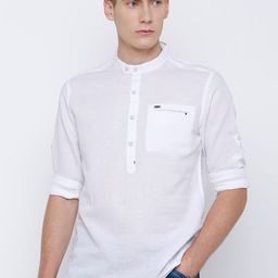 LOCOMOTIVE Men White Slim Fit Short Kurta-picture-41