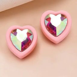 Karatcart Pink Matte Finish Heart Shape Rhinestone Stud Earrings For Women-4