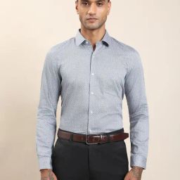 Turtle Grey Cotton Slim Fit Digital Print Formal Shirt-picture-4