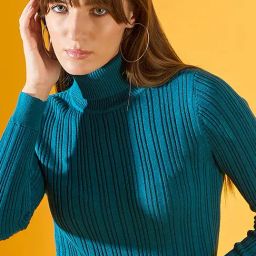 98 Degree North Teal Cotton Self Regular Fit Sweater-picture-13