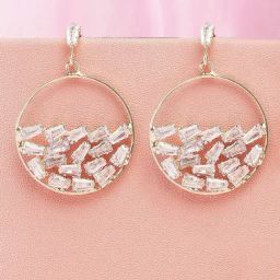 Karatcart Gold Plated Cubic Zirconia Studded Dangler Earrings-7