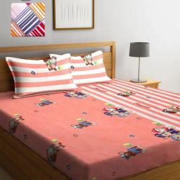 Klotthe Printed Orange 210 TC Cotton Blend King 2 Bed Sheets with 4 Pillow Covers-image-87