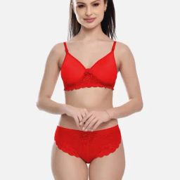 FIMS Red Lace Work Bra Panty Set-image-77