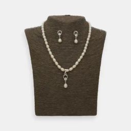 Sri Jagdamba Pearls Silver-Plated Glimmering Pearl Set for Women-image-41