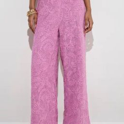 LOV by Westside Pink Floral Lace Detailed High-Rise Cotton Trousers-image-18