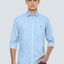 Louis Philippe Blue Cotton Slim Fit Striped Shirt-image-55