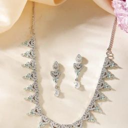 VOJ Mint Green Adjustable AD Stone Necklace & Earring Sets-40