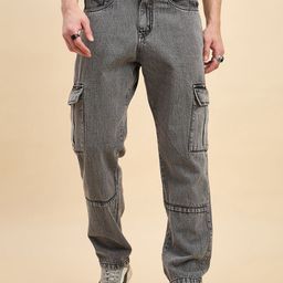 STUDIO NEXX Men Straight Fit Mid-Rise Acid Wash Cargo Style Jeans-image-13
