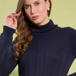 98 Degree North Navy Blue Cotton Self Regular Fit Sweater-17