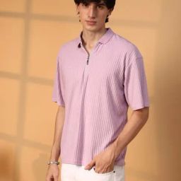 Campus Sutra Purple Regular Fit Striped Polo T-Shirt-image-49