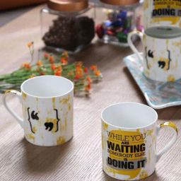 Goodhomes White & Yellow Bone China Coffee Mugs (350 ml) - Set of 4-10
