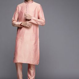 Manyavar Men Pink Solid Kurta with Churidar-picture-29