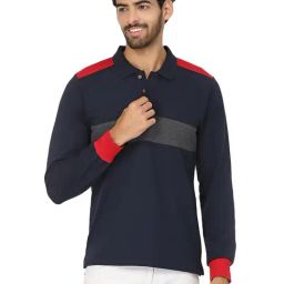 Kalt Navy & Dark Grey Regular Fit Polo T-Shirt-image-92