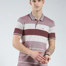 Monte Carlo Maroon Cotton Blend Regular Fit Stripes Polo T-Shirt-picture-21