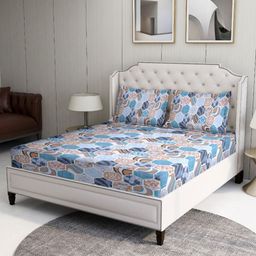 BOMBAY DYEING Blue Floral 120 TC Queen Bedsheet with 2 Pillow Covers-image-97