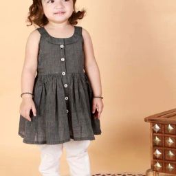 VASTRAMAY Girls Black & Cream Cotton Striped Clothing Sets-6