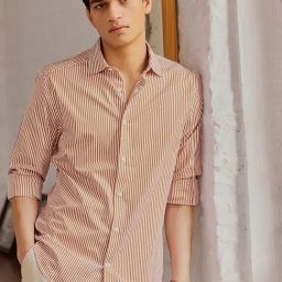 Andamen Mustard Slim Stripes Shirt-image-90