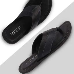 Fausto Men's Black Thong Sandals-43