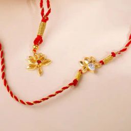GIVA 925 Sterling Silver Golden Lotus Bhaiya Bhabhi Rakhi Combo Set of 2-image-33