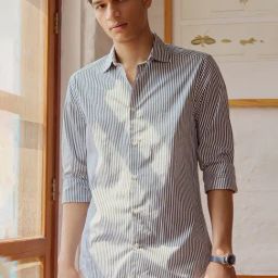 Andamen Olive Slim Stripes Shirt-image-94