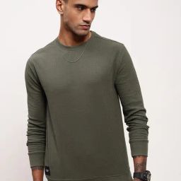 Showoff Green Cotton Slim Fit Self Pattern Sweatshirt-image-60