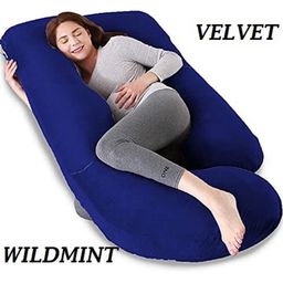 WILD MINT Navy Blue Fibre Filled Faux Velvet Sleep Pillow-image-83