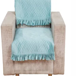 Fashion Throw Turquoise Blue 2 Pieces Self Design Velvet Sofa Covers-image-42