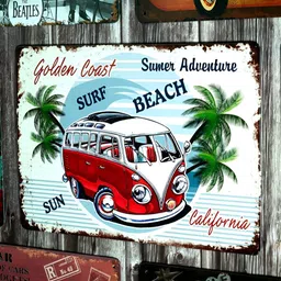 eazy wagon Blue & Red Volkswagen Surf Beach Printed Wall HangingDecor-25