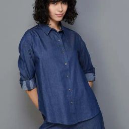 Colour Me by Melange Blue Cotton Embroidered Shirt-image-55