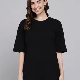 GLOWBERRY Women Solid Round Neck Oversized T-shirt-picture-9