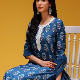 HERE&NOW Printed Lace Inserts Gotta Patti Kurta with Trousers & Dupatta-picture-20
