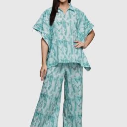 Ziyaa Blue Cotton Printed Kaftan Pyjama Set-picture-1