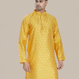 PulseIQ Men Geometric Embroidered Thread Work Jacquard Kurta-image-92