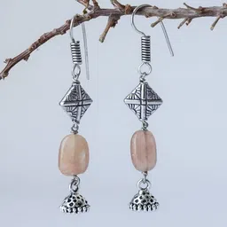 Shrim jewels Brass Plated Jasper Beaded Diamond Shaped Oxidised Drop Earrings-picture-12