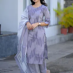 Anni Designer Geometric Printed Round Neck Straight Kurta With Trousers & Dupatta image 3