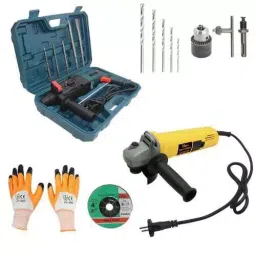 Hillgrove HGCM367M1 1200 W 26 mm Hammer Impact Drill Machine, 850 W Angle Grinder  Combo, HGCM659-17