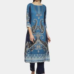 Biba Blue Printed Straight Kurta-image-91