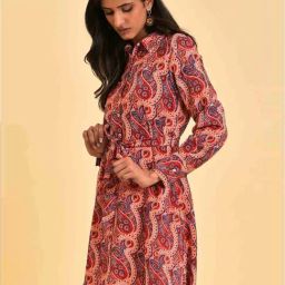 W Red Printed A-Line Dress image 3