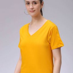 Freehand by The Indian Garage Co Women V-Neck Drop-Shoulder Sleeves Raw Edge T-shirt-picture-47