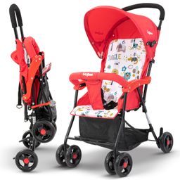 Baybee Tiny Baby Stroller Pram for Baby, Foldable Baby Trolley with 2-Position Adjustable, 3 Point Safety Belt, Baby Pram Stroller for Kids with Canopy & Parent Handle - Red-3