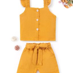 Kookie Kids Sleeveless Solid Colour Top & Shorts Set - Yellow-image-92