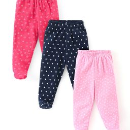 Babyhug Cotton Knit Footed Bootie Leggings Polka Dots Printed Pack of 3 - Pink & Navy Blue-image-84