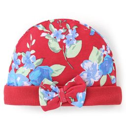 Babyhug 100% Cotton Cap with Bow Floral Print Red - Diameter 12 cm-image-29