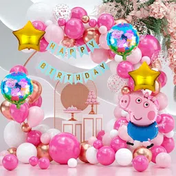 decor mantra Decor Mantra's Ultimate Peppa Pig Birthday Decoration Kit: Foil Balloons, Banner, and More for Boys, Girls, and Kids Indoors or Outdoors - Pack of 66-picture-4