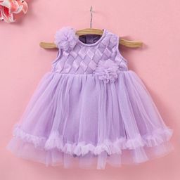 Mark & Mia Sleeveless Frock Style Party Onesie with Floral Corsage - Lavender-image-29