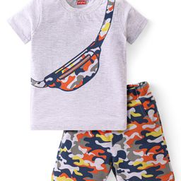 Babyhug Cotton Knit Half Sleeves T-Shirt & Shorts Set With Camouflage Print - Multiclor-picture-0