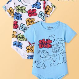 Babyhug Disney    Ineterlock Knit     Half Sleeves Onesies with Chip & Dale Graphics Pack of 2   - Blue & White-22