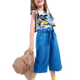 Ollington St. Woven Rayon Frill Sleeves Marble Printed Top & Culottes Set - Multicolor-picture-6