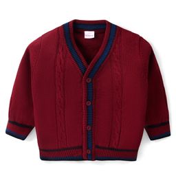 Babyhug Knitted Full Sleeves Front Open Sweater with Cable Knit Design - Red-image-75